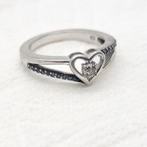 Vintage Sterling Silver Heart  Diamond Ring